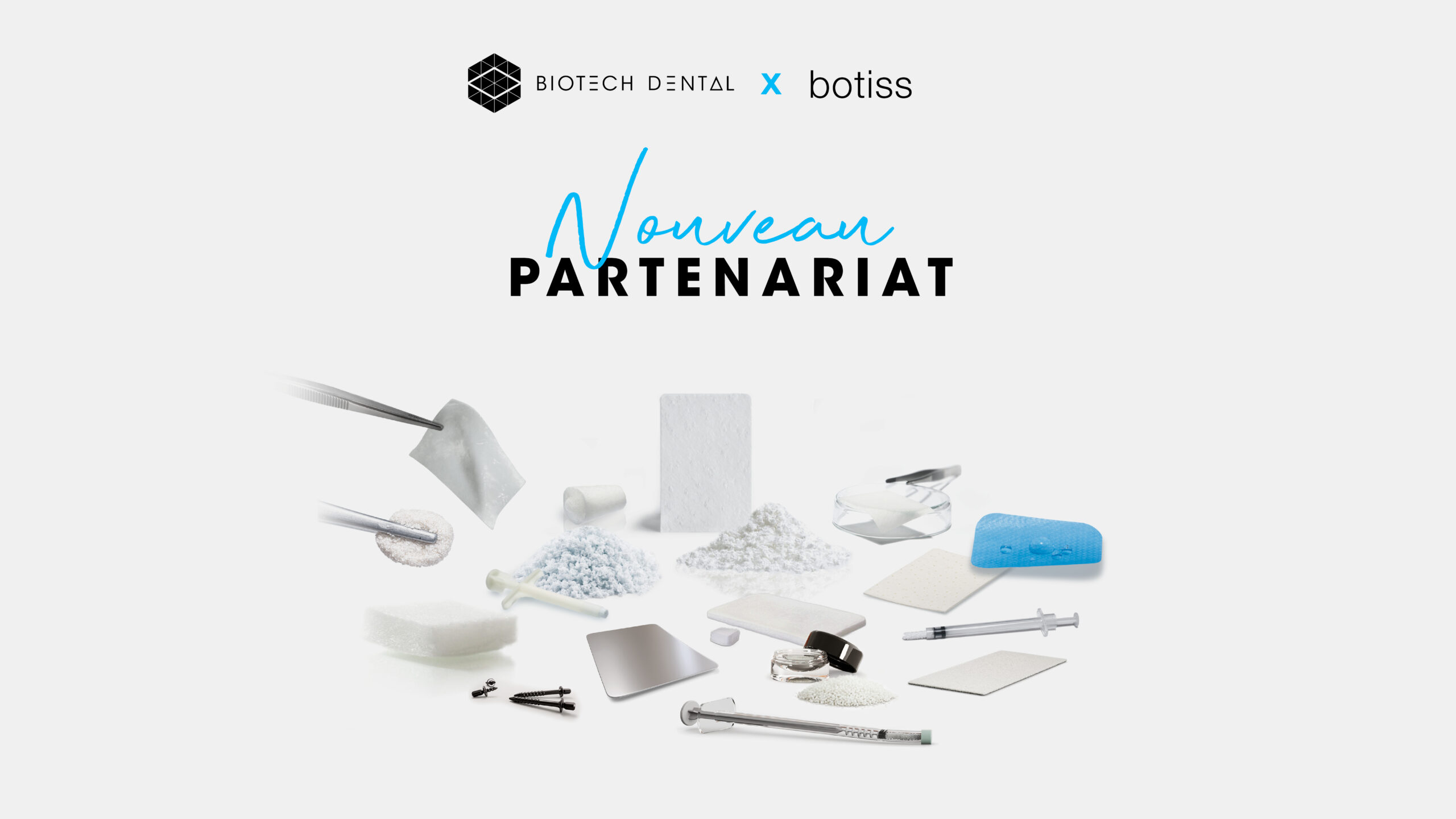 Nouveau partenariat Biotech Dental avec Botiss, visuel représentant la gamme des produits